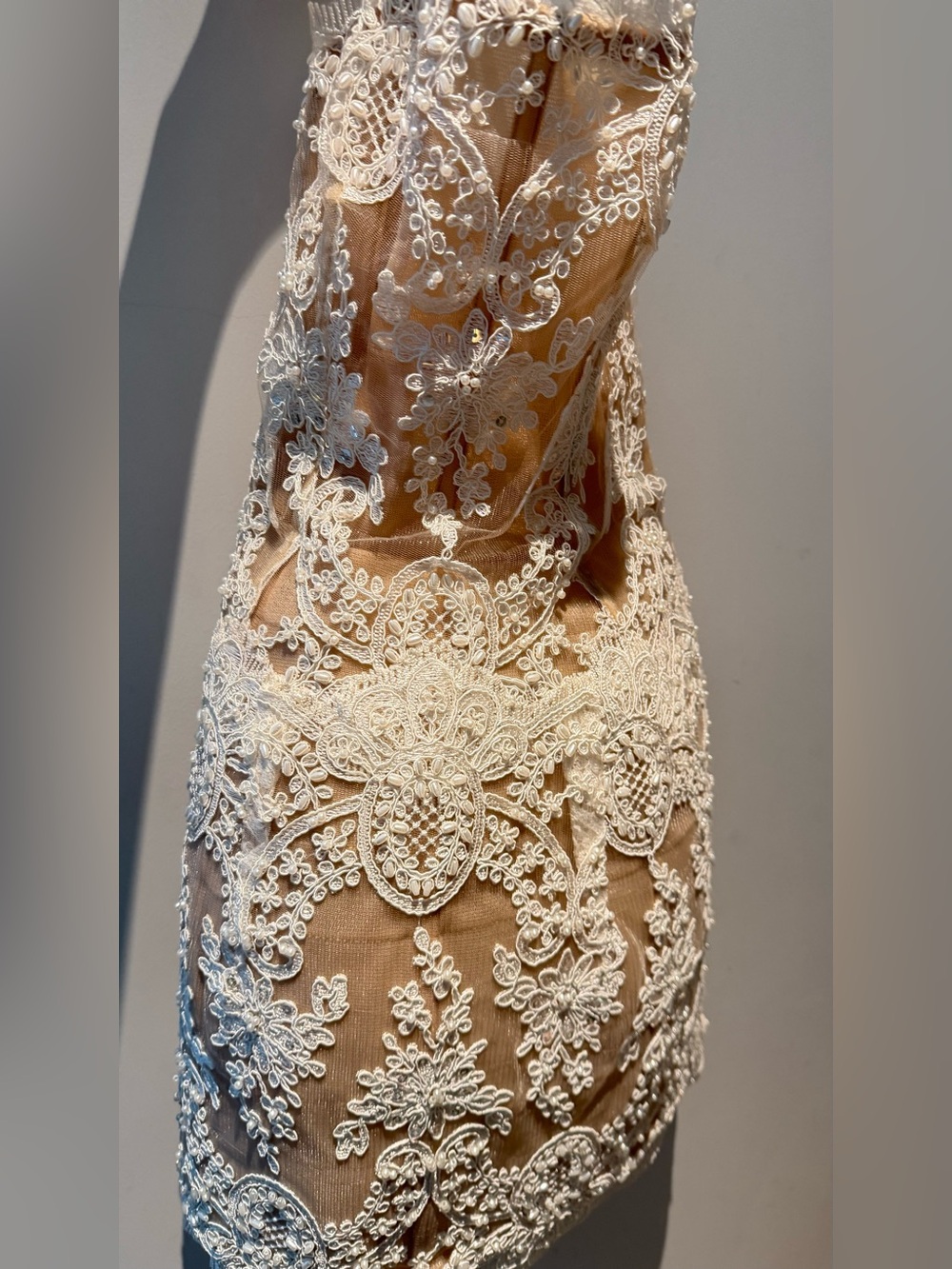 Bronx and Banco Ivory Lace Appliqué Mini Bridal Dress - Picture 2 of 9